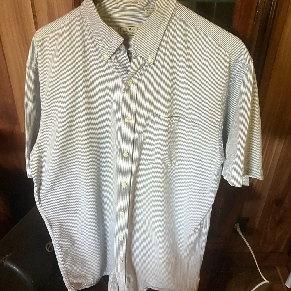 L.L. Bean Casual Blue and White Button Down Shirt - Picture 6 of 8